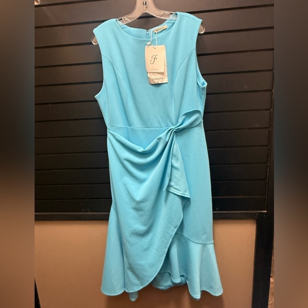 Fehaute Sleeveless Blue Midi Dress Twist Waist Size 10 NWT